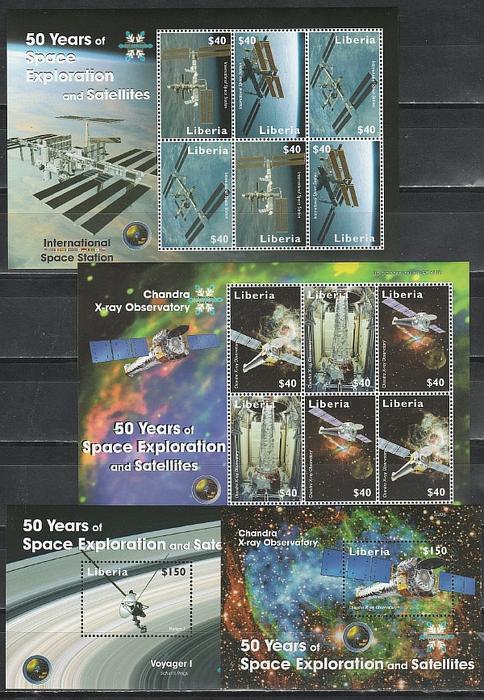 50 лет Покорения  Космоса, Либерия 2008, 3 малых листа + 3 блока